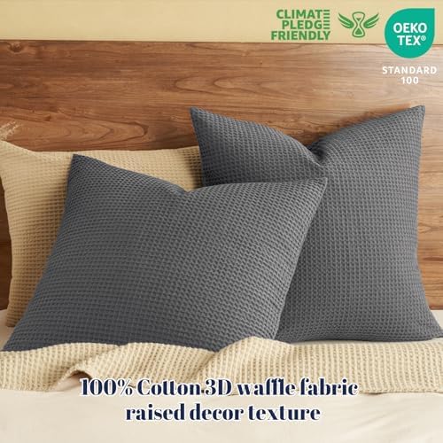 PHF Cotton Waffle Euro Shams 26" x 26", Charcoal Grey, No Insert - Image 2