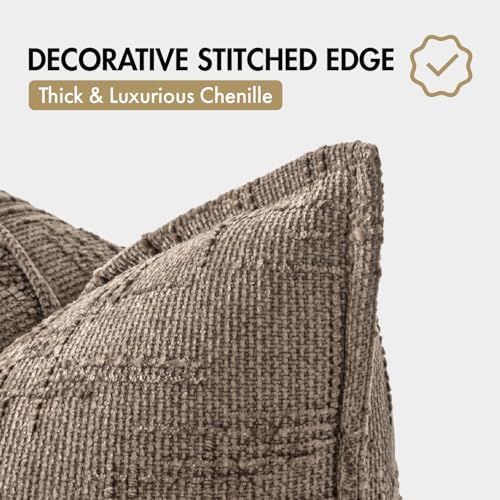 MIULEE Slubby Textured Decorative Euro Pillow Covers Taupe Grey 24x24 - Image 7