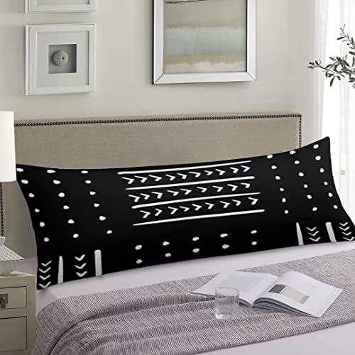 Boho Body Pillow Cover Mud Cloth in Black and White by VEHOHIYA