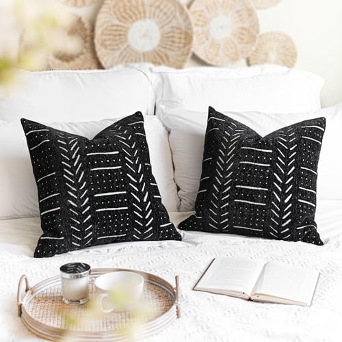BlissBlush Black Decorative Throw Pillow Covers 22X22, Boho Farmhouse Cushion by BlissBlush