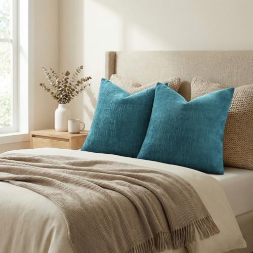 decorUhome Chenille Throw Pillow Covers 18x18 Set of 2, Dark Teal - Image 5