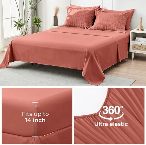HYMOKEGE Coral Oversized Queen Comforter Set Seersucker 7 Pieces, All Season - Image 6