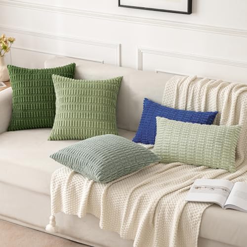 MIULEE Corduroy Decorative Throw Pillow Covers 18x18 Moss Green Pack of 2 - Image 4