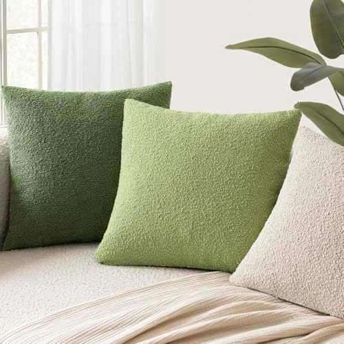 Foindtower Decorative Textured Boucle Throw Pillow Covers 22x22 Lime Green - Image 5