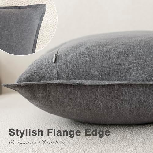 Foindtower Linen Solid Decorative Throw Pillow Covers 20x20 Inch Grey - Image 3
