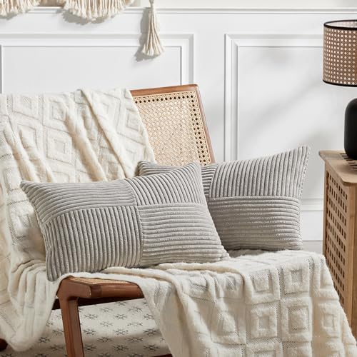 Fancy Homi 2 Packs Neutral Grey Long Lumbar Decorative Throw Pillow Covers by Fancy+Homi