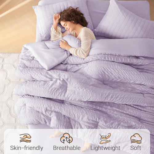 MUXHOMO 5 Pieces Twin XL Comforter Set, Seersucker Bed in a Bag Twin XL Size - Image 2