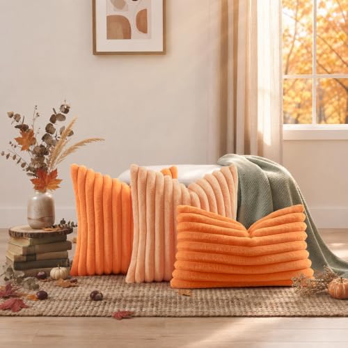 decorUhome Fall Faux Fur Throw Pillow Covers 26x26 Set of 2 Light Orange - Image 7
