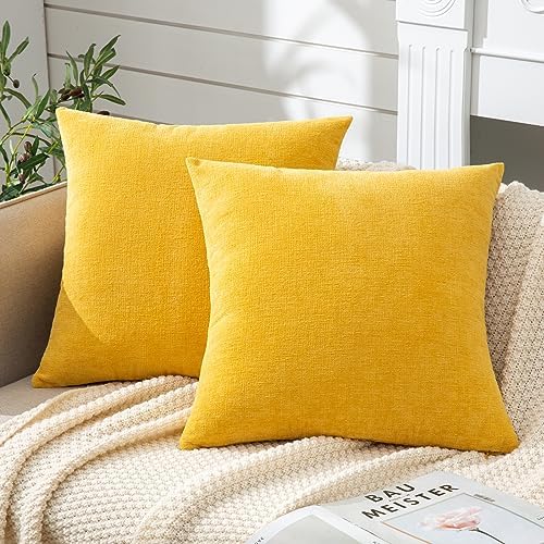 GAWAMAY Yellow Chenille Throw Pillow Covers 26x26 Set of 2 by GAWAMAY