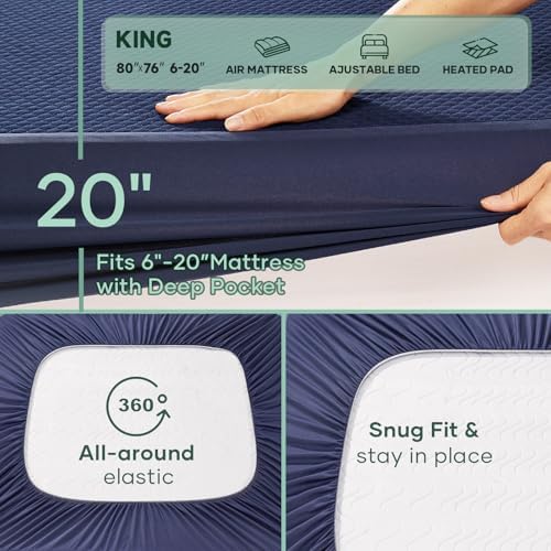 OhGeni 100% Waterproof Mattress Protector, King Size Navy Soft Bamboo Viscose - Image 2