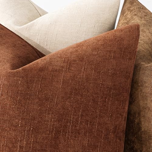 MIULEE Textured Chenille Fall Throw Pillow Covers 20x20 Inch Dark Rust - Image 6