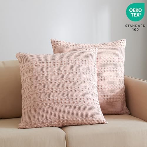 PHF 100% Cotton Waffle Weave Euro Sham Covers, 2 Pack 26" x 26" Bed Pillow - Image 3