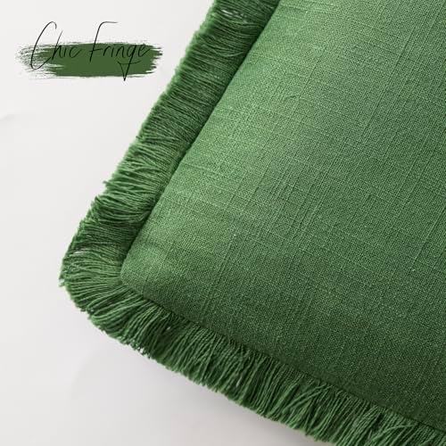 Foindtower Decorative Linen Fringe Throw Pillow Covers 26×26 Forest Green - Image 3