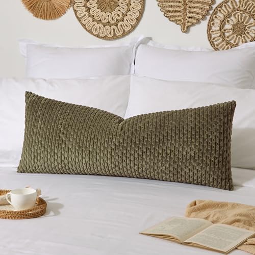 Kevin Textile Soft Corduroy 14"x36" Lumbar Pillow Cover 1 Pack, Olive Green by KevinTextile