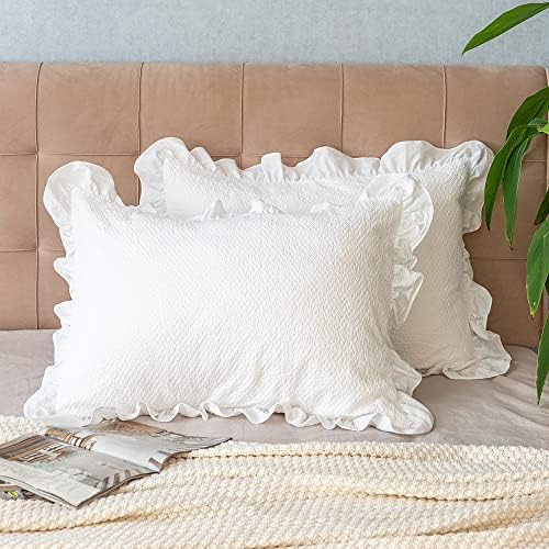 GLORY SEASON Pillow Shams Set of 2 Pure Cotton Champray Ruffled Edge, Thick and - Image 2