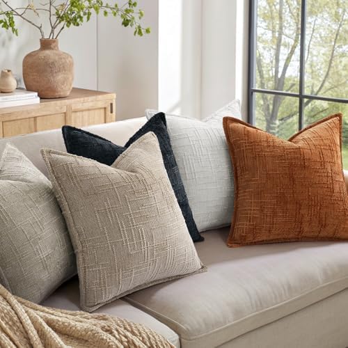 decorUhome Chenille Throw Pillow Covers 22x22 Set of 2, Light Brown - Image 7