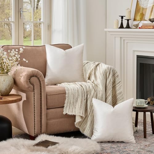 GIGIZAZA Velvet Pillow Covers 22x22 Decorative Pillows Pack of 2 Ivory - Image 3