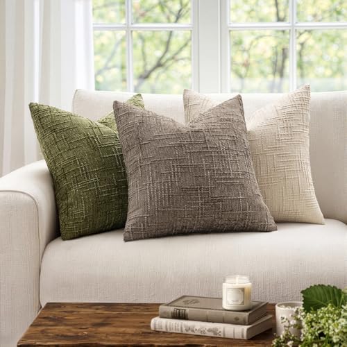 MIULEE Chenille Textured Euro Throw Pillow Covers Taupe Grey 26x26 - Image 4