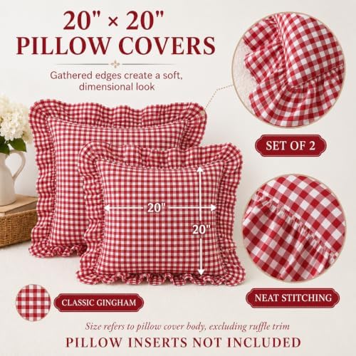 2 Pack 20x20 Red Checkered Throw Pillow Covers - Image 6