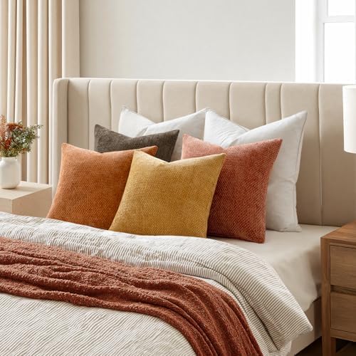 MIULEE Decorative Chenille Fall Pillow Covers Orange Brown 20x20 Pack of 4 - Image 6