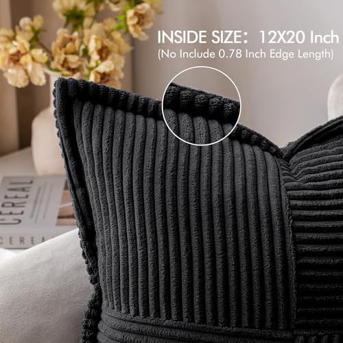 MIULEE Decorative Lumbar Throw Pillow Covers 12x20 Inch Black 2 Pack - Image 2