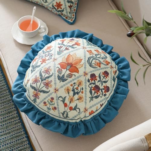 ISAENNE Linen Round Throw Pillow Cover, Diameter 16"-Floralsea A - Image 3