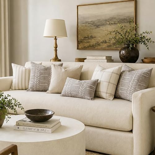 BlissBlush Decorative Lumbar Pillow Covers 12x20 Set of 2, Taupe Soft Woven - Image 5