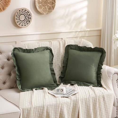 Merryword Olive Green Pillowcases 18x18 Cute Throw Pillow Covers Pack of 2 - Image 3