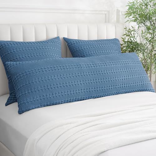 PHF Cotton Waffle Body Pillowcase 20" x 54", Denim Blue, No Insert - Image 6