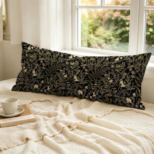 Moody Dark Botanical Floral 14x36 Long Lumbar Pillow Cover - Image 7