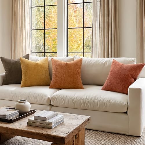 MIULEE Decorative Chenille Fall Pillow Covers Orange Brown 20x20 Pack of 4 - Image 5