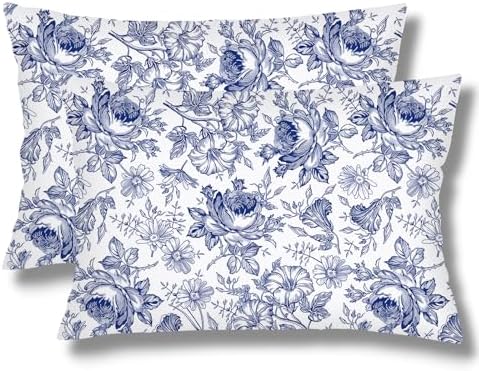 Blue and White Porcelain Floral Throw Pillow Cases Queen Size Set of 2 by Unknown