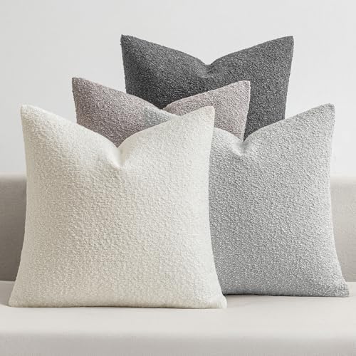 MIULEE Decorative Boucle Throw Pillow Covers 20x20 Inch Grey Set of 4 by MIULEE