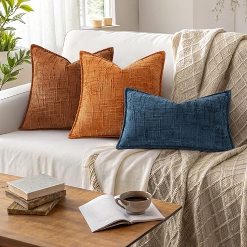 decorUhome Chenille Fall Throw Pillow Covers 22x22 Set of 2, Burnt Orange - Image 5