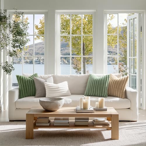MIULEE Faux Fur Decorative Throw Pillow Covers 20x20 Set of 2 Sage Green - Image 4
