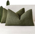 Foindtower Cozy Textured Boucle Lumbar Throw Pillow Covers 12x20 Moss Green by Foindtower