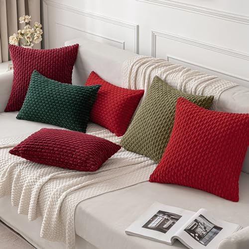 MIULEE Christmas Decorative Throw Pillow Covers 18x18 Burgundy Textured - Image 5