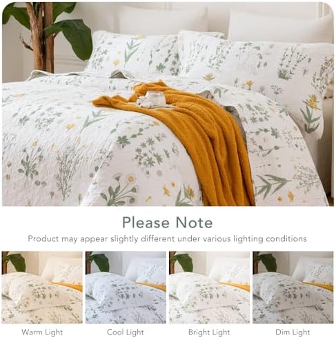 Lady Ann Quilted Pillow Shams Standard Size 20x26, 2-Piece Yellow Floral & - Image 7