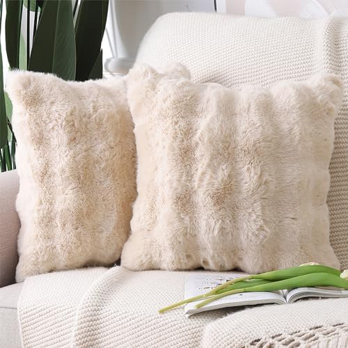 MADIZZ Pack of 2 Thick Plush Faux Wool Throw Pillow Covers Soft Boho Throw by Madizz