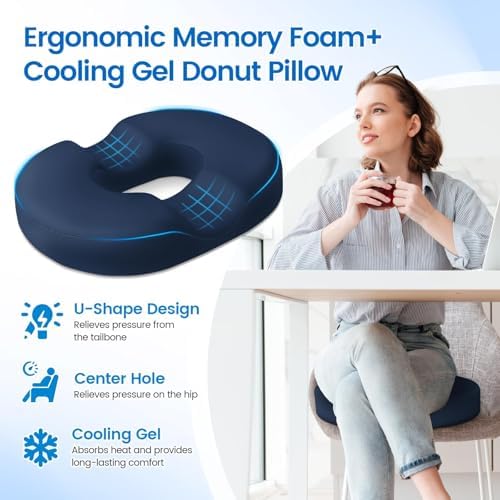 Donut Pillow Seat Cushion, Cooling Gel Memory Foam Chair Cushion - Image 3