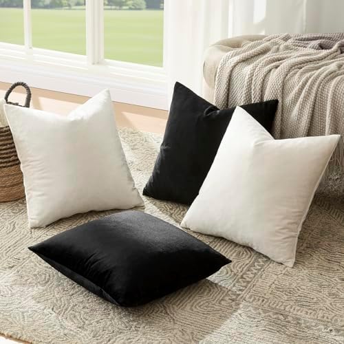 GIGIZAZA Pack of 4 Decorative Velvet Pillow Covers 16x16 Black Ivory - Image 6