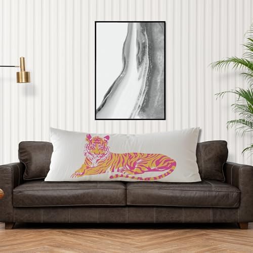Trendy Pink and Orange Tiger Body Pillow Covers 20x54, Coquette Room Decor - Image 4
