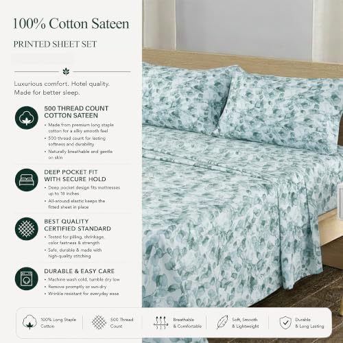 Feather & Stitch 100% Cotton Sateen 500 TC Twin Size Bed Sheet Set - Image 6