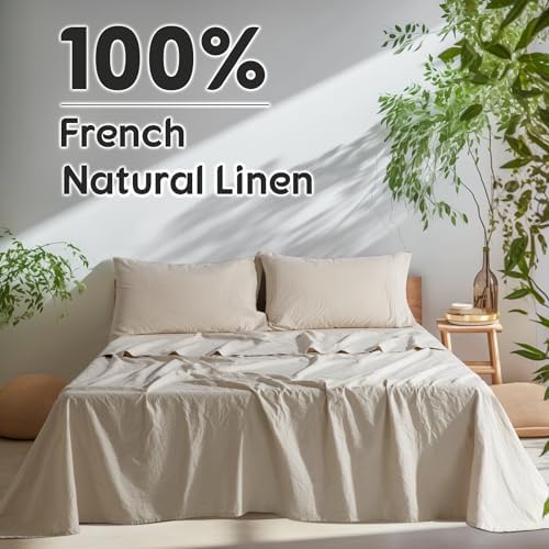 SONORO KATE 100% French Linen King Size Sheets Set, Extra Deep Pocket - Image 2