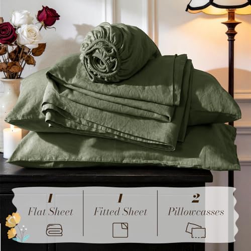 SONORO KATE 100% French Linen Cal King Size Sheets Set, Natural Flax Bedding - Image 7