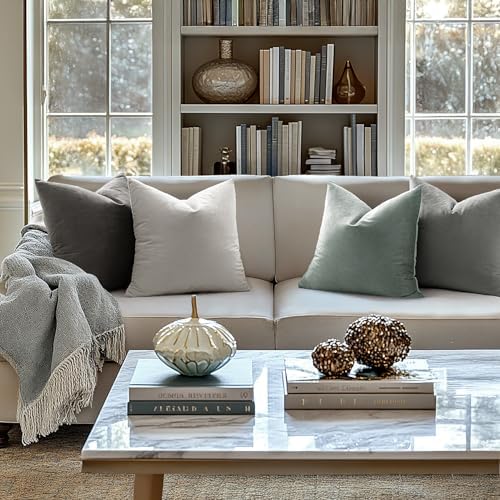MIULEE 24x24 Inch Pack of 2 Euro Velvet Throw Pillow Covers Greyish White - Image 2