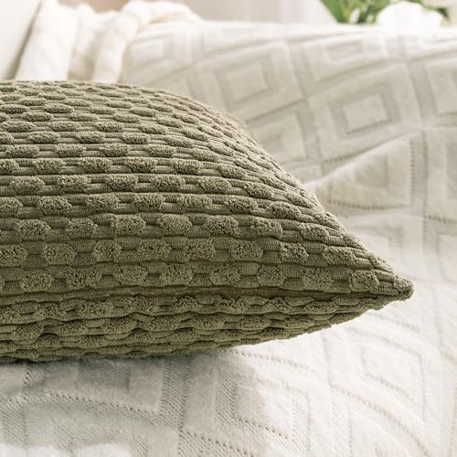 Set of 4 Olive Green Decorative Throw Pillow Covers 20x20 Inch Corduroy Pillow - Image 7