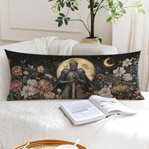 Medieval Witchy Moon Dark Floral Knight 20x54 Body Pillow Cover, Whimsical Dark - Image 6