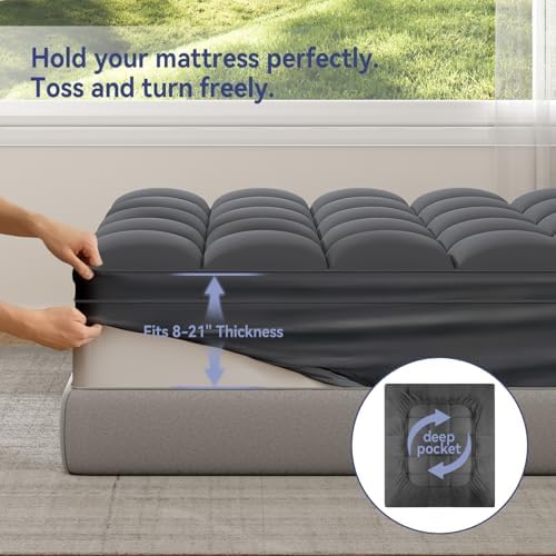 ELEMUSE RV Short Queen Grey Mattress Topper, Thick Pillow Top Mattress Pad - Image 6