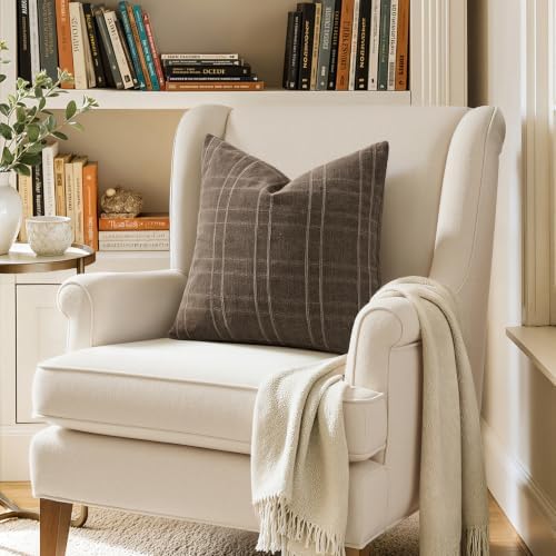 MIULEE Linen Plaid Pillow Covers Fall Decorative 20x20 Dark Coffee - Image 5